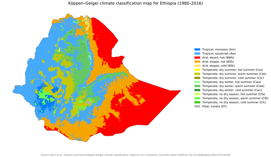 図4　Köppen-Geigerの区分に基づくエチオピアの気候区分