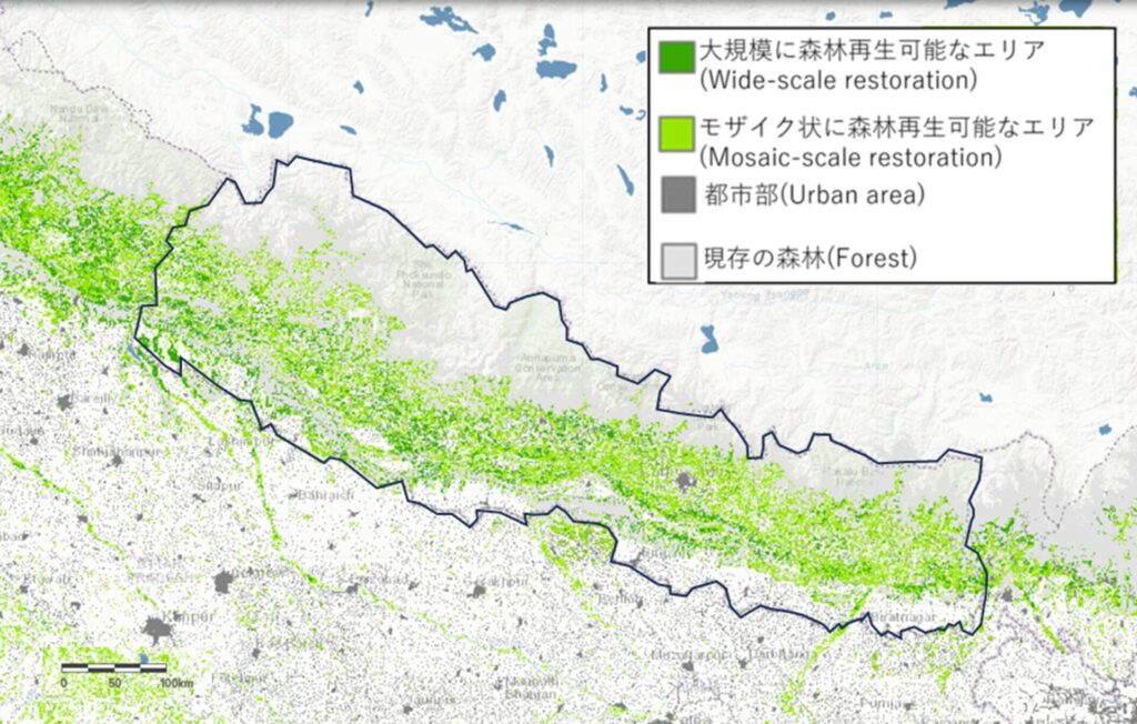 図6　ネパールの潜在的森林回復（植林）可能エリア
